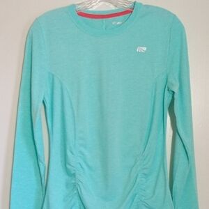 Marika Tek turquoise ruched long sleeve work out top women's size medium